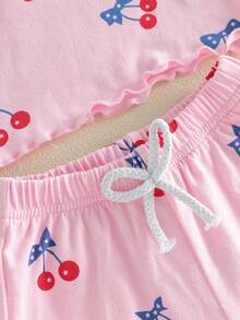 Conjunto patriótico para niña pequeña, de moda, con estampado de cerezas del 4 de julio, top de manga corta y pantalones cortos, 2 piezas - Rosa brillante - Ver 7