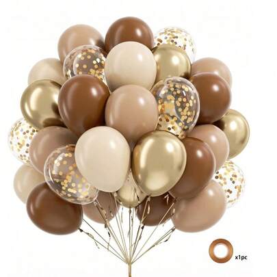 51/26 piezas de globos marrones y dorados para decoración de fiesta de novia neutral, cumpleaños, baby shower - globos de confeti blanco claro y arena