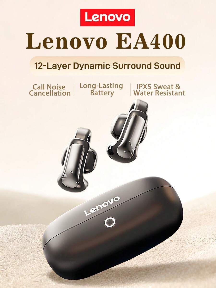 Lenovo EA400-5.4 蓝牙耳机:骨传导夹式设计,超长续航,IPX5 防水防汗,ENC 智能通话降噪,骨传导无线耳机,开放式设计,长时间佩戴舒适 - 黑色 - 查看 1