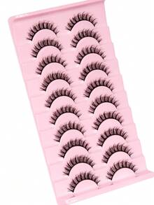 10对自然猫眼假睫毛，打造猫眼妆效，纤长纤细，柔软自然，条状假睫毛 - 黑色 - 查看 3