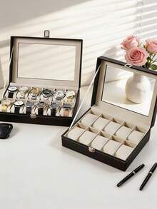 2/3/6/10/12格豪华大容量手表收纳盒，手表及手镯展示架，男女通用，适用于机械表和电子表。优雅黑色PU皮革外壳，带安全隔板，可收纳手表，亦可作为礼品展示盒。PU皮革外壳，手表收纳盒，钟表展示盒，家居收纳，房间装饰，男女皆宜的礼品。 - 手錶盒 - 查看 2