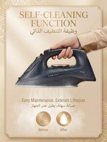 SOKANY 2200W High Power Steam Iron, Fast Heating, Multi-Temperature Control, Large Water Tank, Spray Button And LED Display, Ceramic Soleplate, Suitable For Home And Business Use - EU E Type Plug(220-240V) - View 8