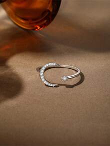 1枚星月图案纯银镶嵌莫桑尼钻石开口戒指，18K镀金，适合女性日常佩戴、派对、周年纪念、情人节、婚礼、新娘首饰 - 銀色 - 查看 9