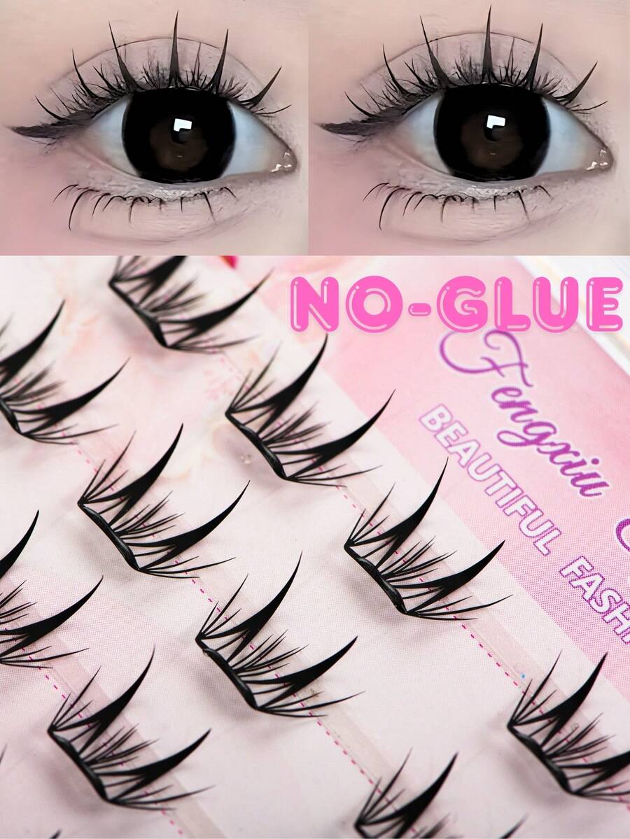 1 paire de faux cils de style coréen sans colle en forme de cerf, 60 bouquets haute capacité, C Curl 9mm naturel et papillonnant, spécialement conçus pour les débutants. Conception sans colle ne nécessitant aucune compétence, maquillage rapide et facile DIY, économisant le temps de maquillage. Doux et léger sur les yeux, créant des yeux de biche innocents, polyvalent pour un port quotidien. Réutilisable, très rentable, convient pour un usage personnel et en cadeau, cadeau de vacances idéal, adapté aux débutants!