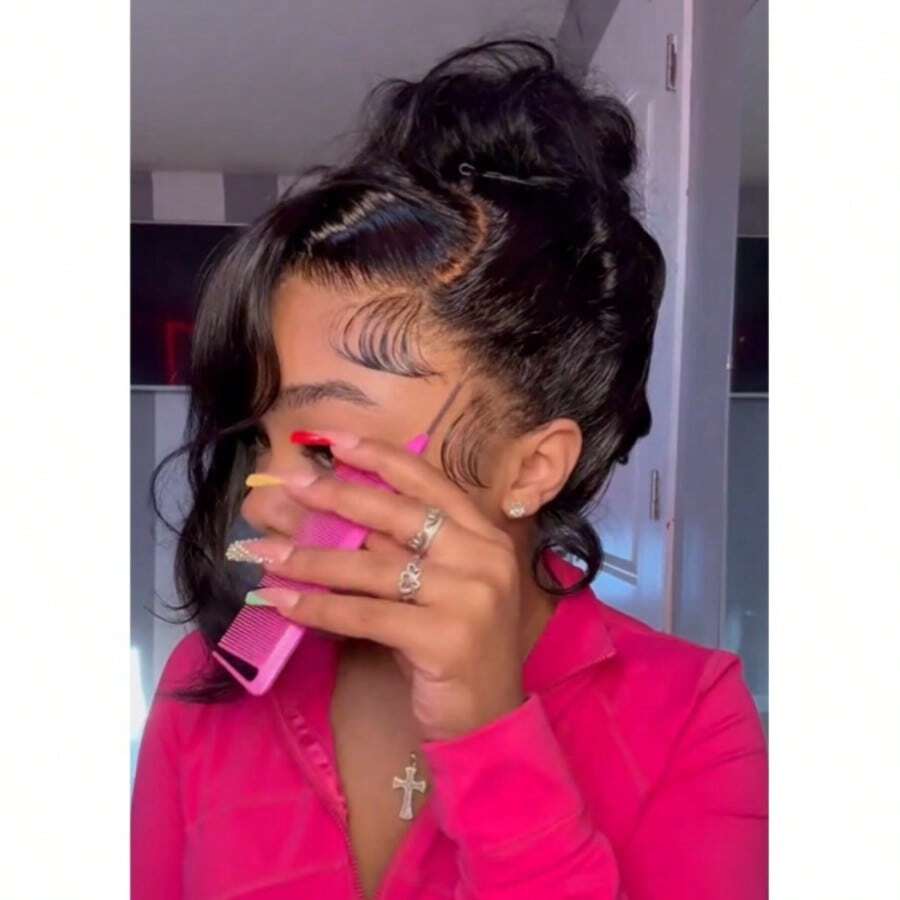 ZHENDEFA 波浪卷隐形绑带360°蕾丝前假发，真人发，女士专用，360°高清透明蕾丝前假发，波浪卷，预先拔毛，带婴儿发