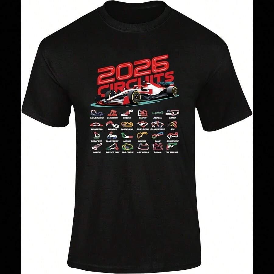 Formula Racing 2026 T-Shirt – Grand Prix Circuit Map Tee, Motorsport Fan Apparel, Racing Track Outli - Black - View 1