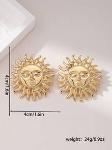 1 paire de boucles d'oreilles à clou rétro polyvalentes et à la mode en forme de tournesol - jaune d'or - Voir 5