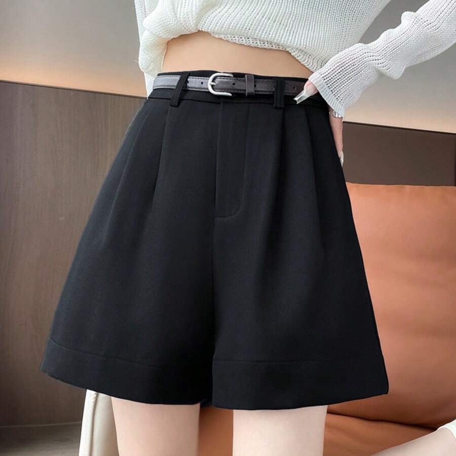 Quần short Bermuda dáng chữ A ống loe rộng rãi, đa năng, kiểu dáng thoải mái, thích hợp cho mùa xuân/hè. - màu đen - Xem 1