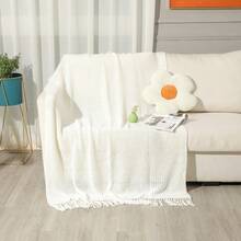 1pc Knitted Throw Blanket, Casual Nap Blanket With Tassels For Bed, Living Room, Sofa, Chair - White Mesh Scarf - View 6