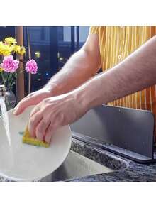 Household Countertop Splash Guard, Easy To Clean; Sink Splash Shield - Soft, Easy To Install And Clean, Classic Design Prevents Water Splashing, Protects Clothes And Other Items From Water Damage During Washing; Suitable For Kitchen And Bathroom Sinks, Splash Guard Protects Countertops. Smooth Surface Cover, Easy-To-Clean Material. - Multicolor - View 2
