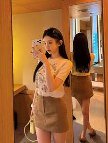 2026 New Slimming Raglan Short Sleeve Sweater, Year Of The Horse Spring - Apricot - View 3