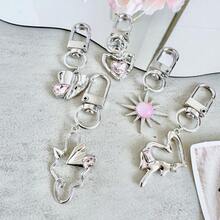 1个Y2K风格金属水钻太阳爱心飞机钥匙扣，少女风水钻不对称爱心吊坠，闺蜜礼物，包包挂饰 - 彩色 - 查看 3