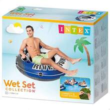 INTEX River Run 1 Inflatable Floating Tube: Floating Lounge for Pools and Lakes Comfortable Backrest Built-in Cup Holders Durable Grab Handles 220lb Weight Capacity - AZUL - Ver 3