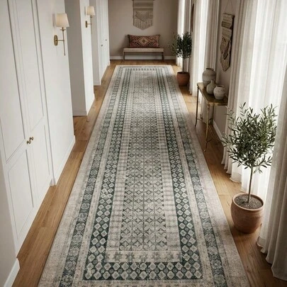 1 pieza Alfombra/Tapete/Felpudo/Pasillo de estilo marroquí vintage con diseño floral y de rayas, alfombra suave y lavable para baño, cocina, entrada, pasillo, dormitorio, sala de estar, decoración del hogar para todas las estaciones