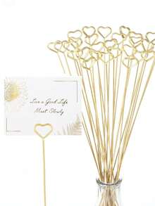 40pcs Gold Heart Shaped Floral Clips, Metal Wire Gift Photo Note Clips, Gift Card Bouquet Clips, Suitable For Floral Arrangement, Wedding, Baby Shower, Decoration, DIY Crafts, Table Card Holders, Photo Note Clips - Multicolor - View 1