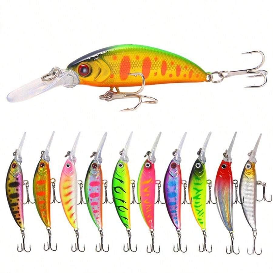 1pc Long Tongue Sinking Minnow - Durable ABS Material, 2.76 Inch/5.7g, 3D Eyes, With Treble Hooks, Compact And Agile, Increases Catch Rate - Suitable For Various Fish Species - Multicolor - View 1