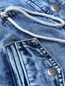 Denim Jacket With Hood, Denim Jacket With Drawstring Waist, Button Closure, 2 Pockets, Buttoned Cuffs, Straight Cut, Mid-Thigh Length, Casual, Spring/Summer - Blue - View 5