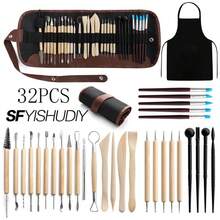 32pcs Pottery Clay Sculpting Tool Set, Includes Carving Tools, Brushes, Apron For Ceramic Art - 32-piece Clay Tool Set - View 1