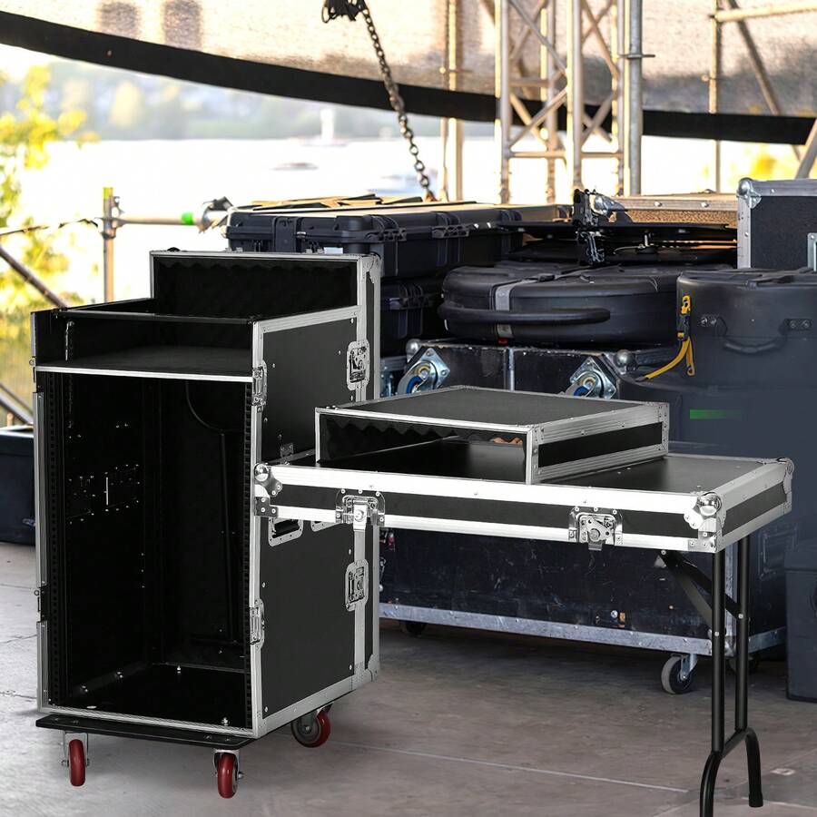 16U DJ Rack/Road ATA Case With 2U Drawer| Premium Aluminum Construction, Black, Ideal For Studios, Home Theatres, KTVs, And Wedding Parties For Storing Audio And Video Devices Like Amplifiers, Mixers, Microphones, Sequencers, Jukeboxes - Black - View 1