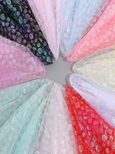 1pc Iridescent Floral Mesh Fabric, Suitable For DIY Crafts, Tulle Skirts, Doll Dresses, Clothing Decoration