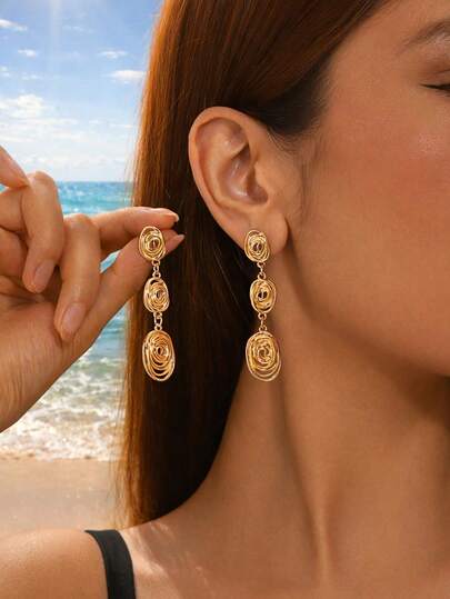 1 Pair Metal Spiral Geometric Pattern Drop Earrings, Retro Minimalist Style, Suitable For Parties And Vacations, Summer Accessory