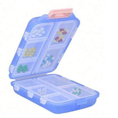 1 pièce/Boîte à pilules à 10 compartiments, boîte à médicaments quotidiens, étui à pilules, pochette à pilules, boîte à pilules de poche, organiseur de vitamines, boîte de rangement pour huile de poisson, boîte de rangement pour pilules étanche à l'humidité, boîte à pilules de voyage portable, compartiments pour médicaments et vitamines, rangement pour dose quotidienne, sacs à pilules réutilisables pour 7 jours/28 jours, conception détachable, portable pour le transport, anti-oxydation, étanche à l'humidité, anti-poussière, convient pour le bureau, la maison, la salle de bain, les voyages, l'extérieur