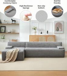 Techigher Modular Sectional Sofa, L-Shaped Corner Couch With Chaise, Boneless Couches, Sofa Bed For Living Room Bedroom, No Assembly Required, Compressed Packaging - Grey - View 6