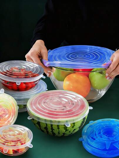 Tapa elástica de silicona reutilizable, tapa de recipiente cuadrada y redonda flexible, apta para lavavajillas y refrigerador, perfecta para mantener las frutas y los alimentos enlatados frescos, un elemento esencial de cocina, también adecuada para camping al aire libre.