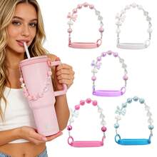 Water Bottle Handle Strap,Love, Bow Tie Beaded String Tumbler Holder Strap Water Bottle Sling Carrier Tumbler Holder Strap Compatible With Stanley , Bottle Accessories - Multicolor - View 1