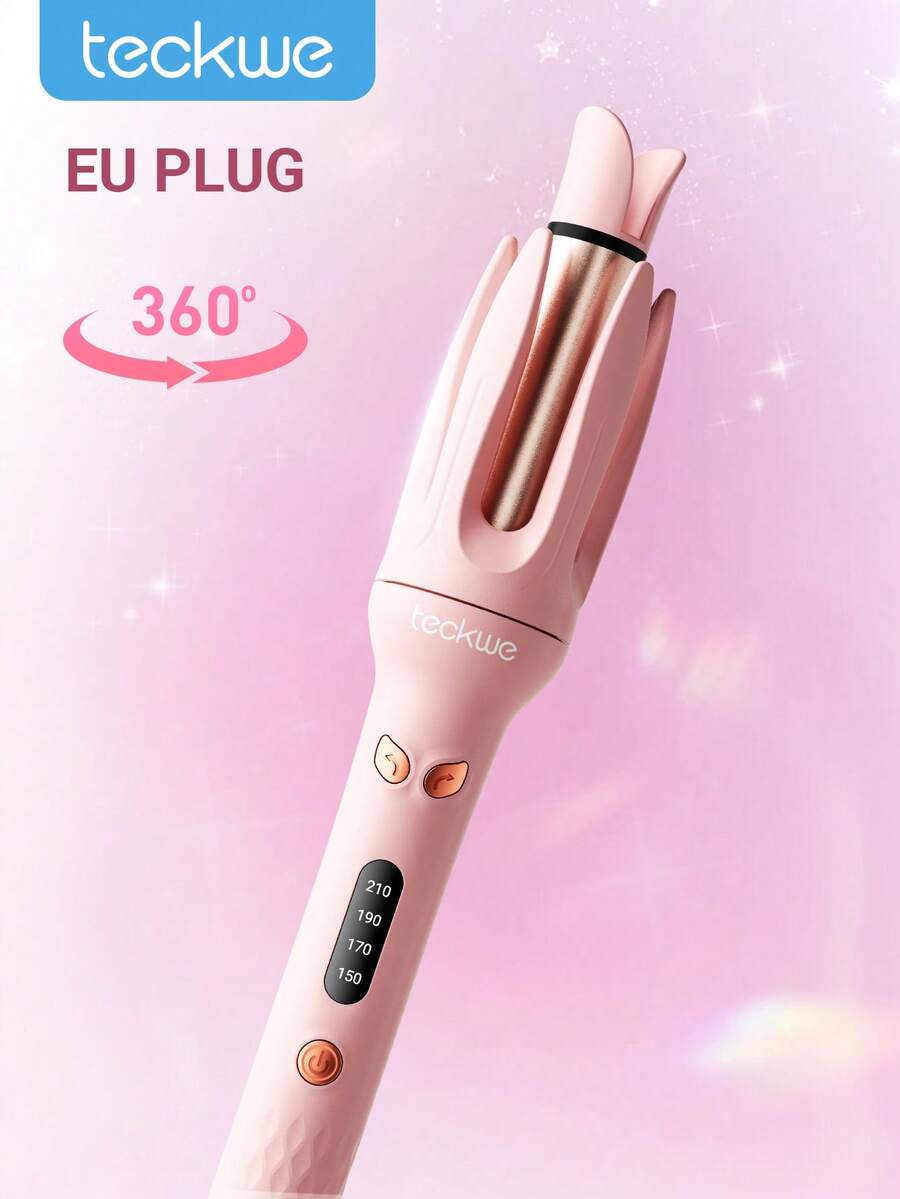 Teckwe Auto Hair Curler, Automatic Curling Iron With 4 Temperature & 3 Timer, Automatic Shut-Off, Anti-Scald, Rotating Curling Wand For Hair Styling, Pink-EU Plug - EU C Type Plug(220-240V) - View 1