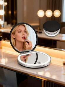 LED Makeup Mirror, Lighted Makeup Mirror, Portable Mini Makeup Mirror, USB Rechargeable LED Illuminated Travel Makeup Mirror, Lighted Pocket Mirror, Dimmable Magnifying Folding Vanity Mirror, Touch Screen Brightness Adjustment, Multi-Function Tabletop Makeup Mirror, Suitable For Student Dorm, Travel, Office, Bedroom, Best Gift For Women On Valentine's Day/Mother's Day - Multicolor - View 3