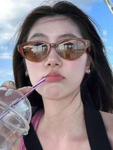 Retro Women's Cat Eye Fashion Glasses, Versatile PC (Polycarbonate) Material, Casual & Suitable For All Seasons - Multicolor - View 3