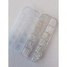 1Box/12 Grids Steel Beads & Mixed Size White Pearls Diy Nail Art Decorations Nail Charms Nail Gems Nail Supplies Nails - 米色 - 查看 6