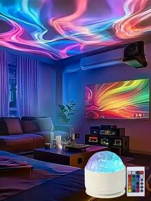 1个北极光波浪LED氛围投影灯，16种颜色，USB供电，星空投影仪，卧室星空投影仪，浪漫装饰灯，婚礼装饰灯，独特节日礼物 - 彩色 - 查看 2