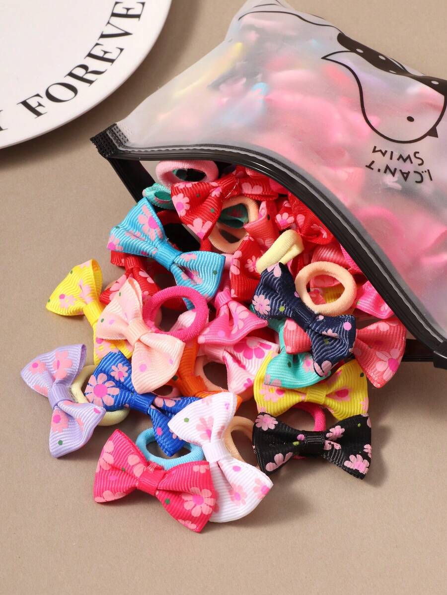 10/20/30个装彩色樱花蝴蝶结发圈,甜美可爱马尾辫发带,发饰发圈,橡皮筋发绳,弹性发圈,夏季、假日、旅行、节日、派对 - 彩色 - 查看 1
