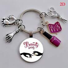 A Nail Art And Jewelry Decorated Faux Gemstone Keychain, Featuring Vibrant Nail Polish Patterns And Glass Material, Also Comes With Small Accessories Like Lipstick And Scissors, Making It An Excellent Gift For Close Friends And An Ideal Accessory To Keep In Your Bag. - Multicolor - View 19