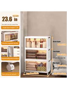60cm/4layers Foldable Storage Box With Wheels And Magnetic Doors - Plastic Covered Storage Box, Space-Saving Design, Suitable For Clothes, Snacks, Camping Supplies - Modern Home And Outdoor Storage And Organization, Modern Aesthetics. - White - View 15