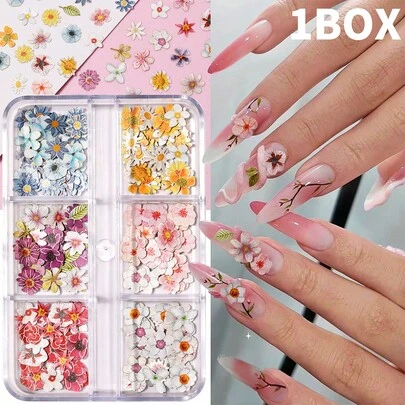 1 Box 3D Wood Pulp Flower Nail Art Decorations, Transparent Butterfly Nail Stickers, Suitable For Nail Art Decoration And DIY Crafts Nails