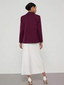 Women's Double-Breasted Lapel Casual Blazer, Spring/Summer - Burgundy - View 8
