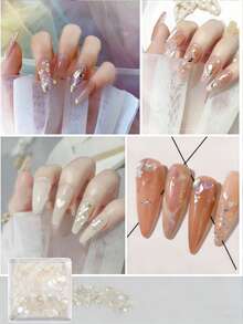 1 Hộp 01 Mảnh vỏ sò vịnh Bột Hải, Vỏ sò vụn hình vuông, Vảy bào ngư nhiều màu sắc dùng để trang trí móng, Giấy bạc trang trí móng màu trắng siêu mỏng, Phụ kiện kim cương - Màu be - Xem 3