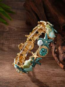 Cring Coco 1. Vòng tay nữ bằng hợp kim kẽm, kiểu dáng thanh lịch, cổ điển, phong cách Bohemian, hình sao biển màu xanh hồ, hình vỏ sò, thuộc dòng sản phẩm đại dương, vừa vặn hoàn hảo với cổ tay của bạn. Thích hợp cho mọi mùa và đeo hàng ngày, đa năng cho các buổi tiệc sang trọng, liên hoan, Ngày Valentine, Ngày của Mẹ, sinh nhật và các ngày lễ. - Kiểu sao biển - Xem 6