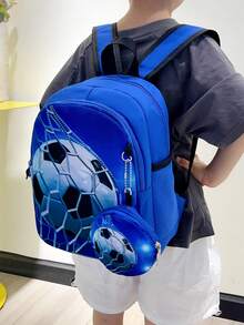 Korean Style Cartoon Football Children Backpack, Cute Boys' Lightweight Daypack, Large Capacity Kindergarten/School Bag - Blue - View 9