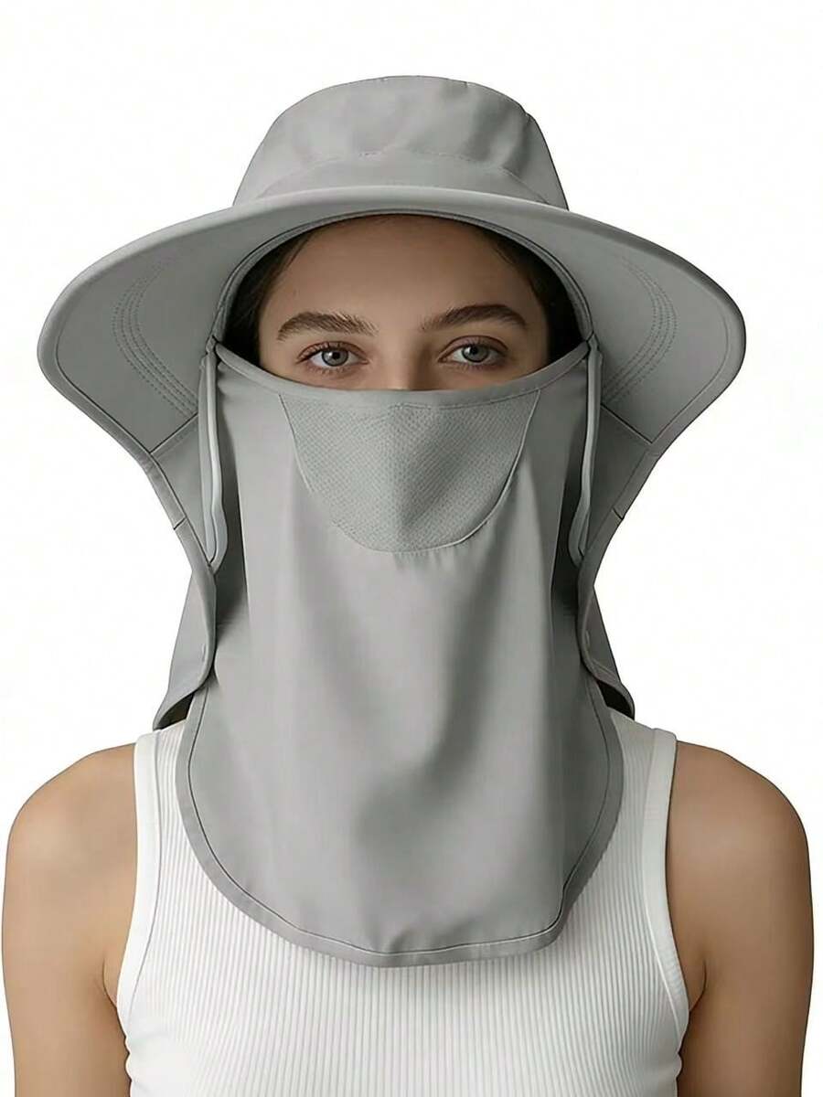 Mũ chống nắng toàn diện có tấm che cổ | Mũ che mặt chống tia UV UPF 50+ cho hoạt động leo núi và câu cá. Thiết kế bảo vệ toàn diện 360°: Được trang bị vành rộng, tấm che mặt có thể tháo rời và tấm che cổ kéo dài để chặn 99% tia UV có hại, bảo vệ hoàn toàn khuôn mặt, tai và cổ của bạn khỏi bị cháy nắng. - mũ chống nắng câu cá - Xem 1