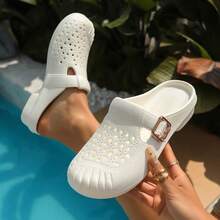 Breathable Perforated Backless Slides, Lightweight Casual Slip-On Sandals - White - View 3