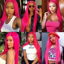 13x4 Free Part Mint Green Long Straight Lace Front Wigs Glueless Long Silky Straight Wigs Pre Plucked HD Lace 180% Density Light Green Wig Soft Free Part Wear And Go Lace Front Wigs For Fashion Women Party & Daily Wear 26 Inch - 玫紅色 - 查看 10
