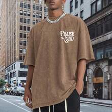 100% Cotton Christian Jesus Shirts For Men Religious Praise The Lord Bible Verse Shirt Oversized Graphic Tees Acid Wash Tshirt- Unisex Women's & Men - 棕色 - 查看 2