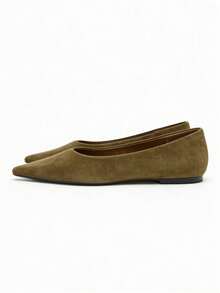 Women's Flat Shoes, 2025 Autumn New Arrival, Suede Pointed Toe Flat Ballet Shoes, Brown Slip-On Flat Shoes,Mothers Day Gift - Brown - View 2