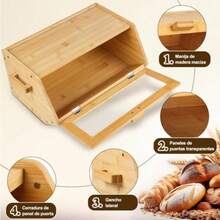 Panera de Bambú Caja de Pan de Bambú para Encimera de Cocina Contenedor de Almacenamiento de Pan de Gran Capacidad con Ventana Transparente Contenedores de Almacenamiento de Pan - Bambú - Ver 3