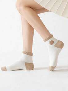 5 Pairs Women's Ins Style Short Socks, Low Cut Cute Bear Japanese Style Thin Breathable Boat Socks - Multicolor - View 5