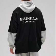 Essentials Fear Of God Back Logo Print Oversized T-Shirt Runs 2 Size Large , Crew Neck Short Sleeve, Unisex Loose Relaxed Fit, Premium Breathable Cotton Blend, Minimalist Streetwear Top, Casual Loungewear & Daily Wear For All Seasons, Ideal For Street Style, Casual Outings & Everyday Use - 石楠灰 - 查看 10